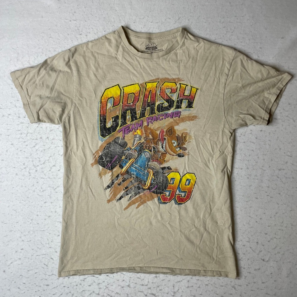 Crash Team Racing T-Shirt Mens Size Medium Tan Graphic Video Game Nitro-Fueled